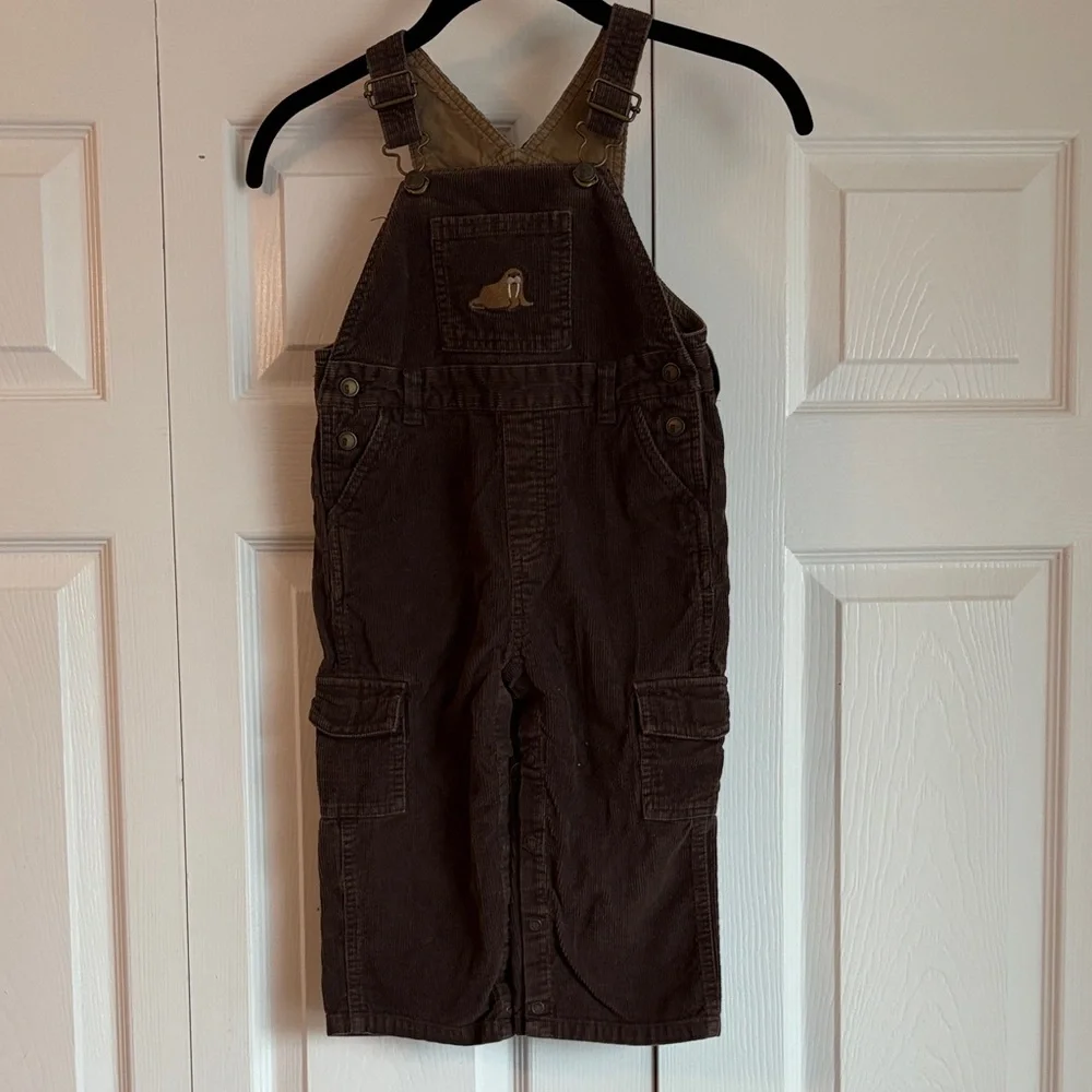 Vintage Gymboree Baby Dark Brown Corduroy Overalls with embroidered walrus